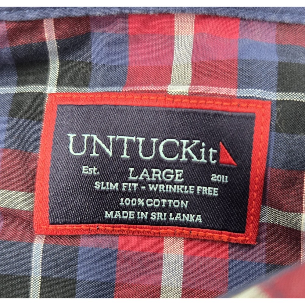 UNTUCKit Shirt Mens L Red Plaid Button Down Wentzel-WF Long Sleeve Slim Fit‎ - Picture 4 of 6